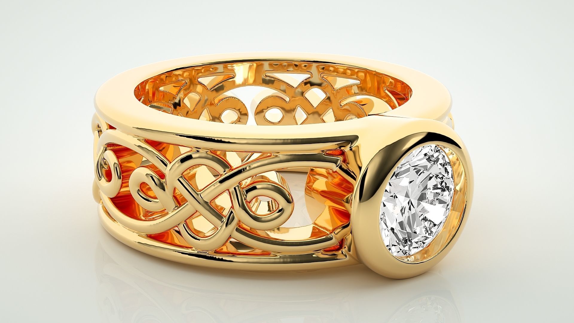 Single diamond Wire Mesh Women solitaire ring 3dm stl render 3D print model_7