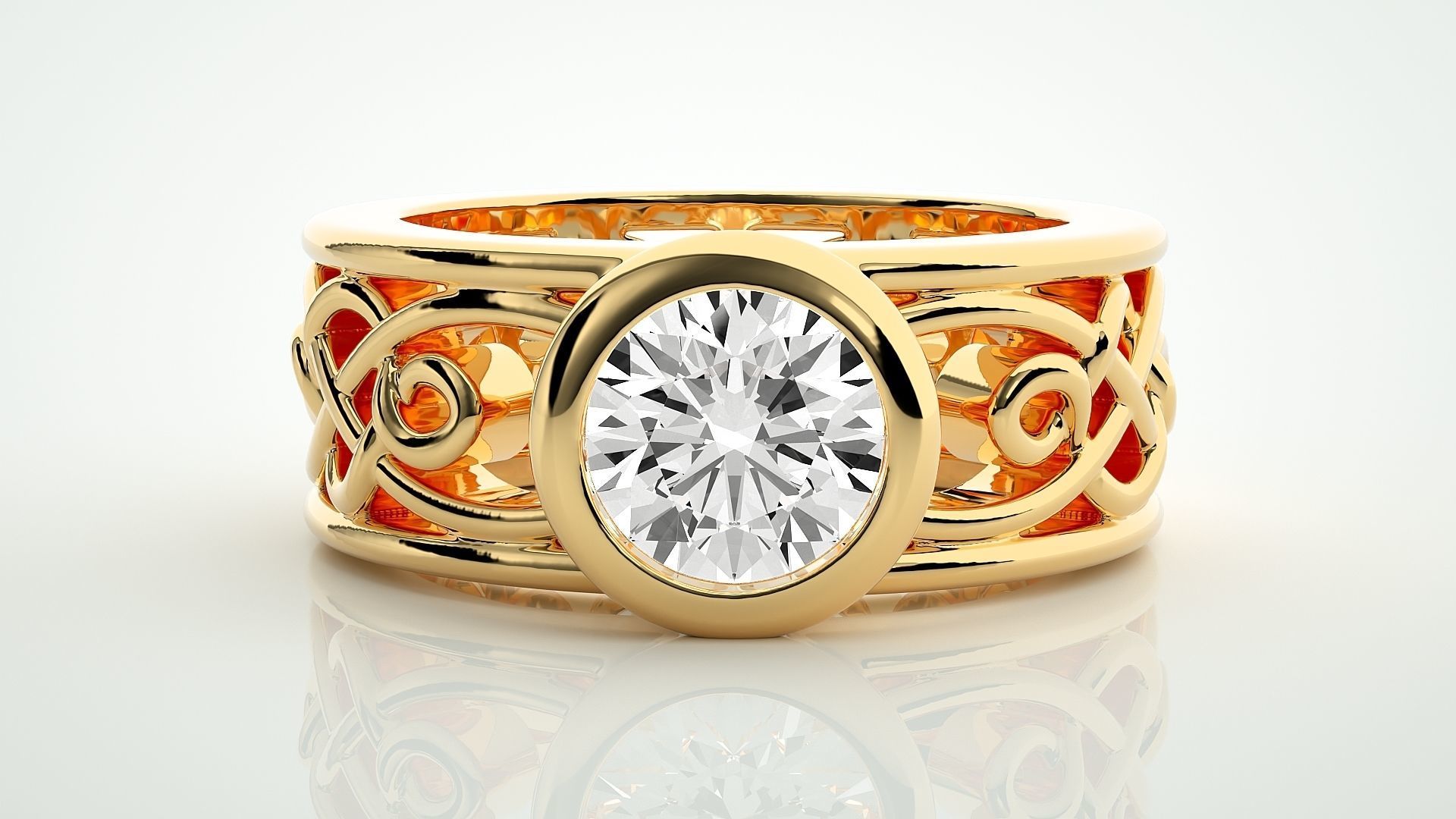 Single diamond Wire Mesh Women solitaire ring 3dm stl render 3D print model_6