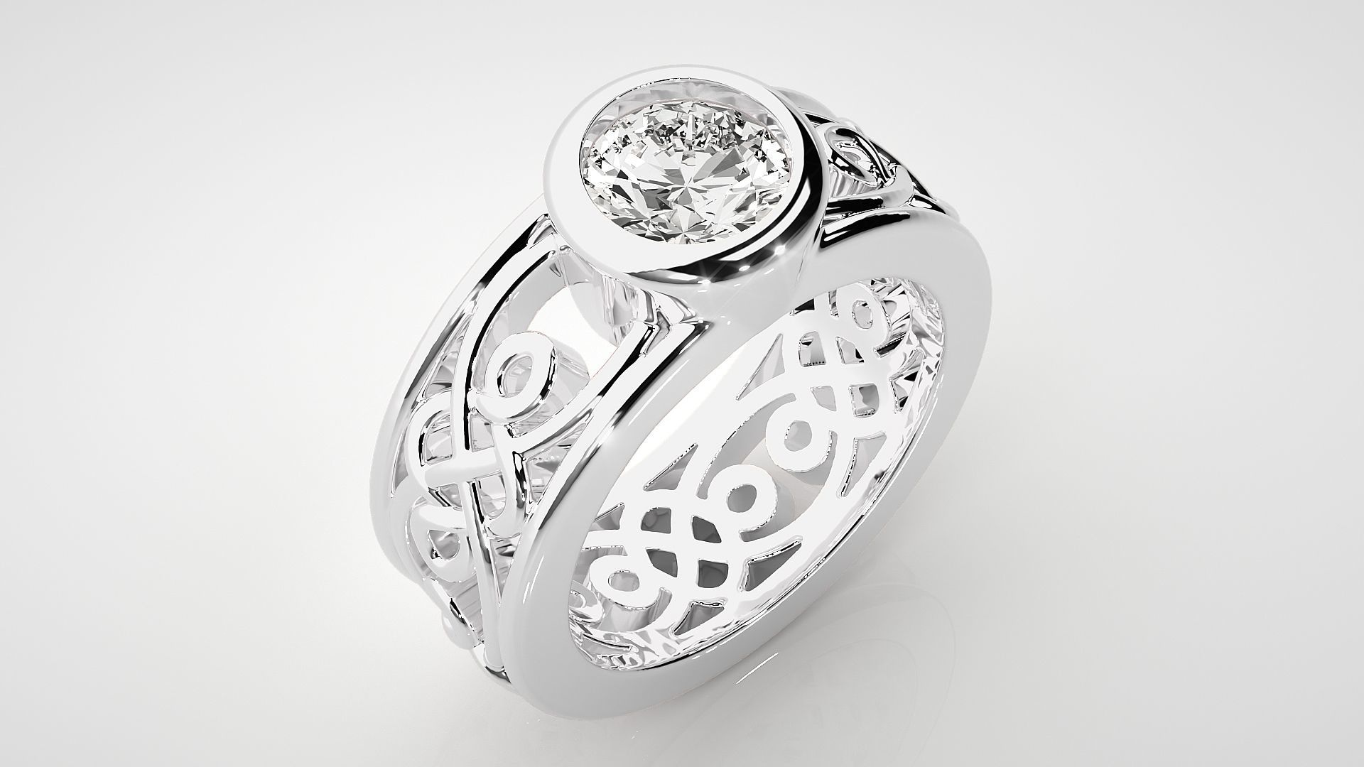 Single diamond Wire Mesh Women solitaire ring 3dm stl render 3D print model_5