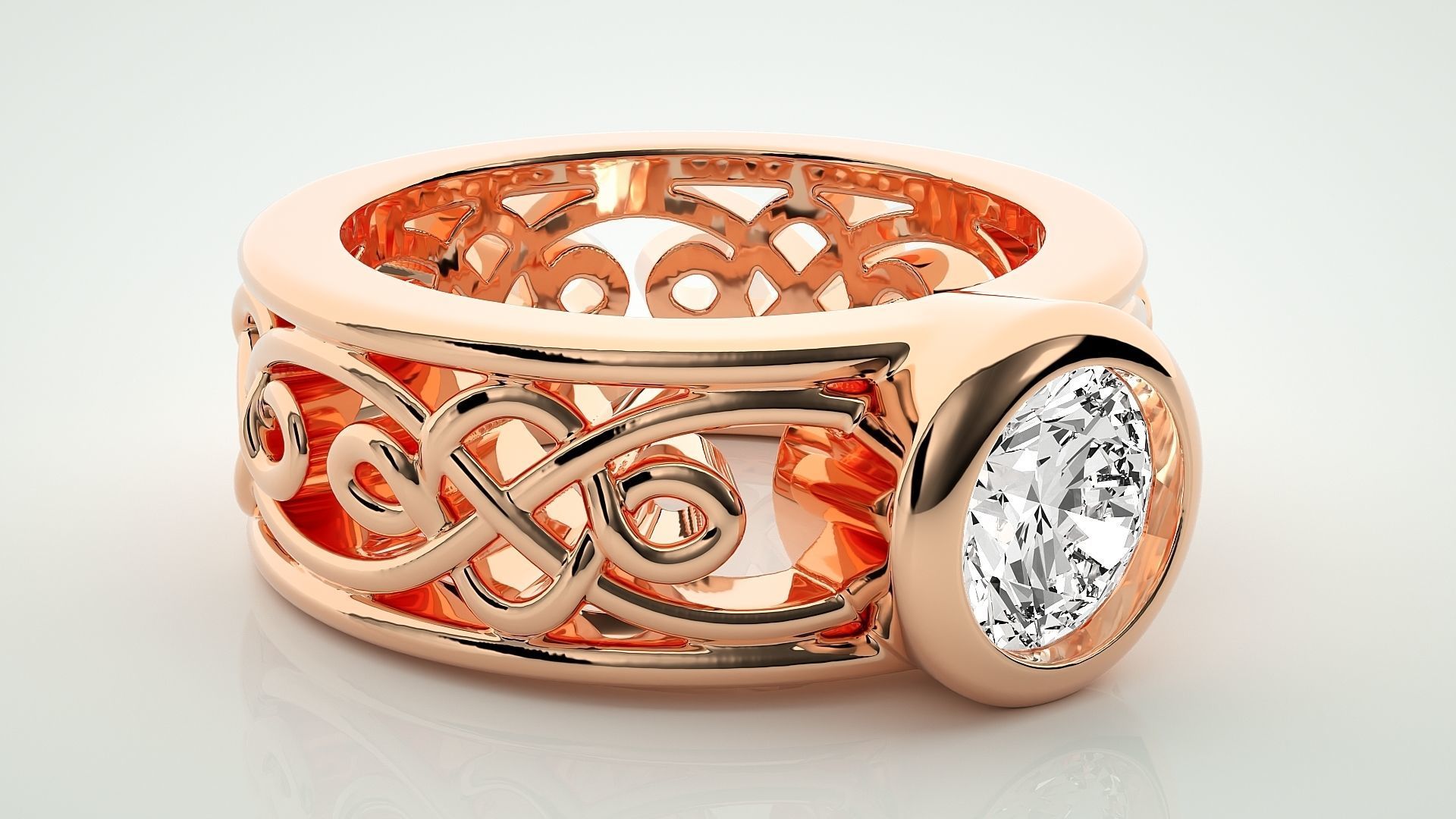 Single diamond Wire Mesh Women solitaire ring 3dm stl render 3D print model_1