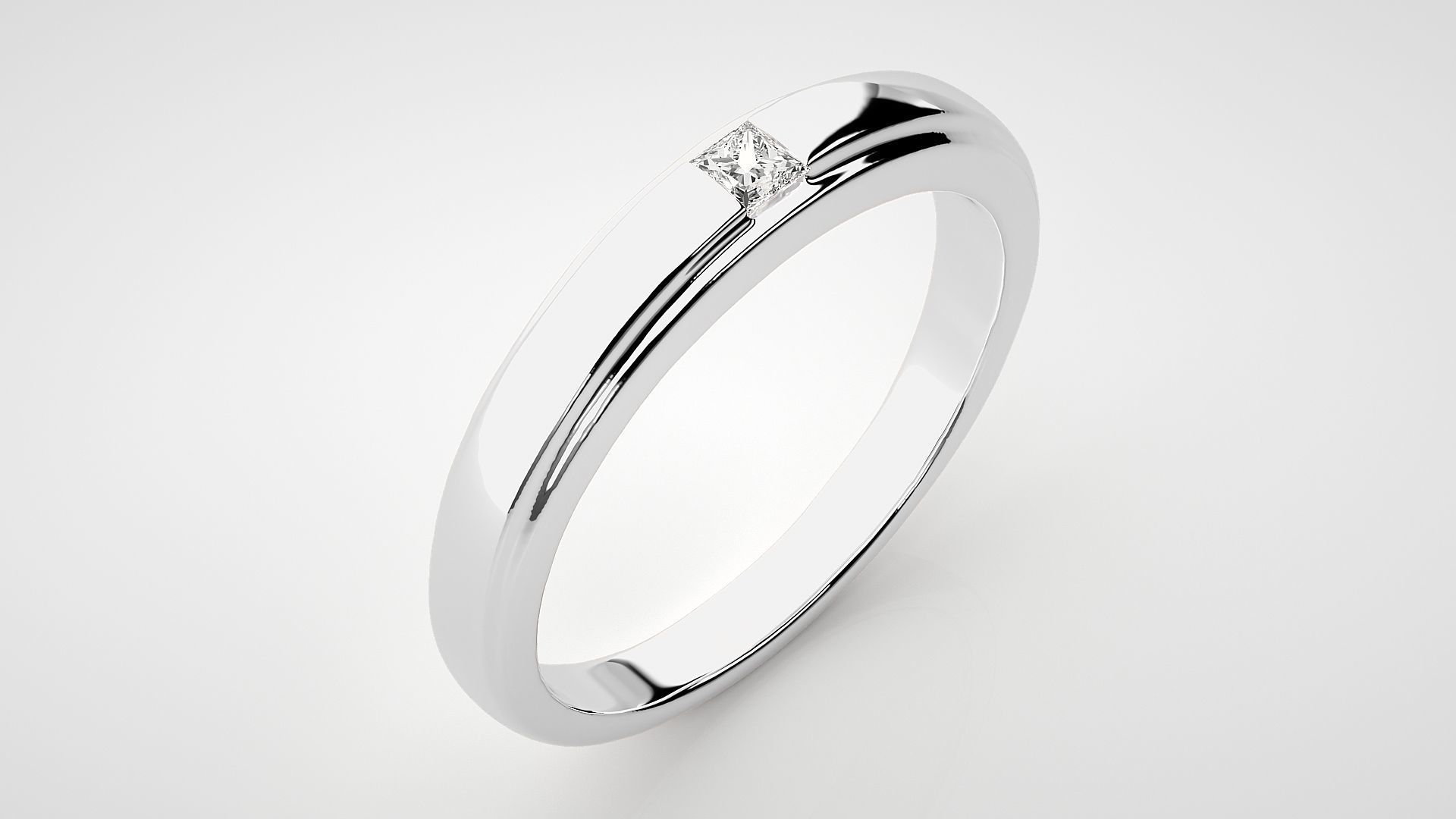 Single diamond Princess solitaire ring 3dm stl render detail 3D print model_6