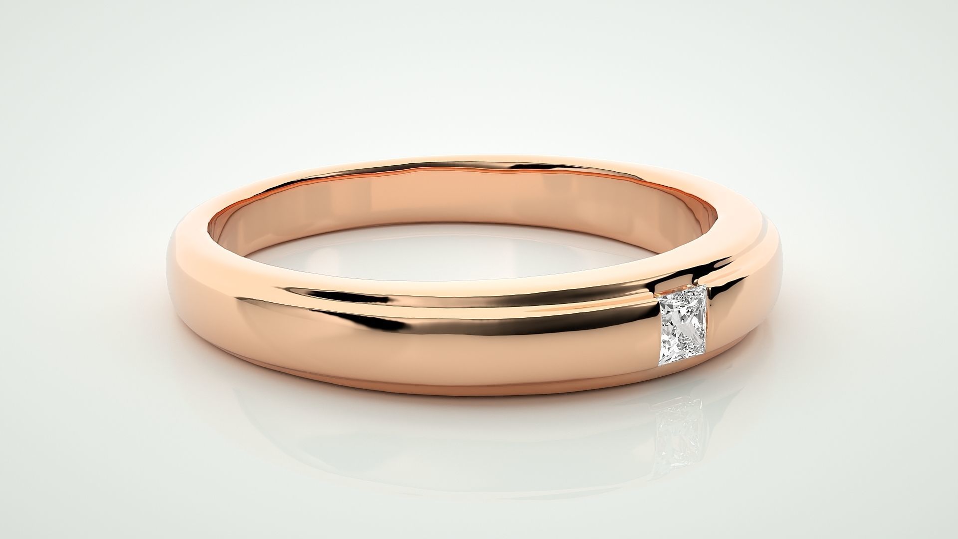 Single diamond Princess solitaire ring 3dm stl render detail 3D print model_1