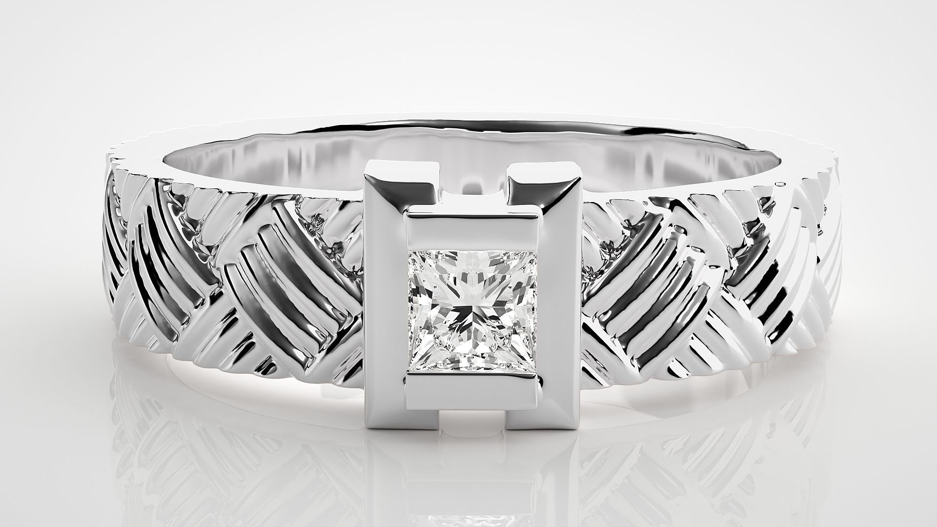 Single diamond Princess Solitaire ring 3dm stl render detail 3D print model_4