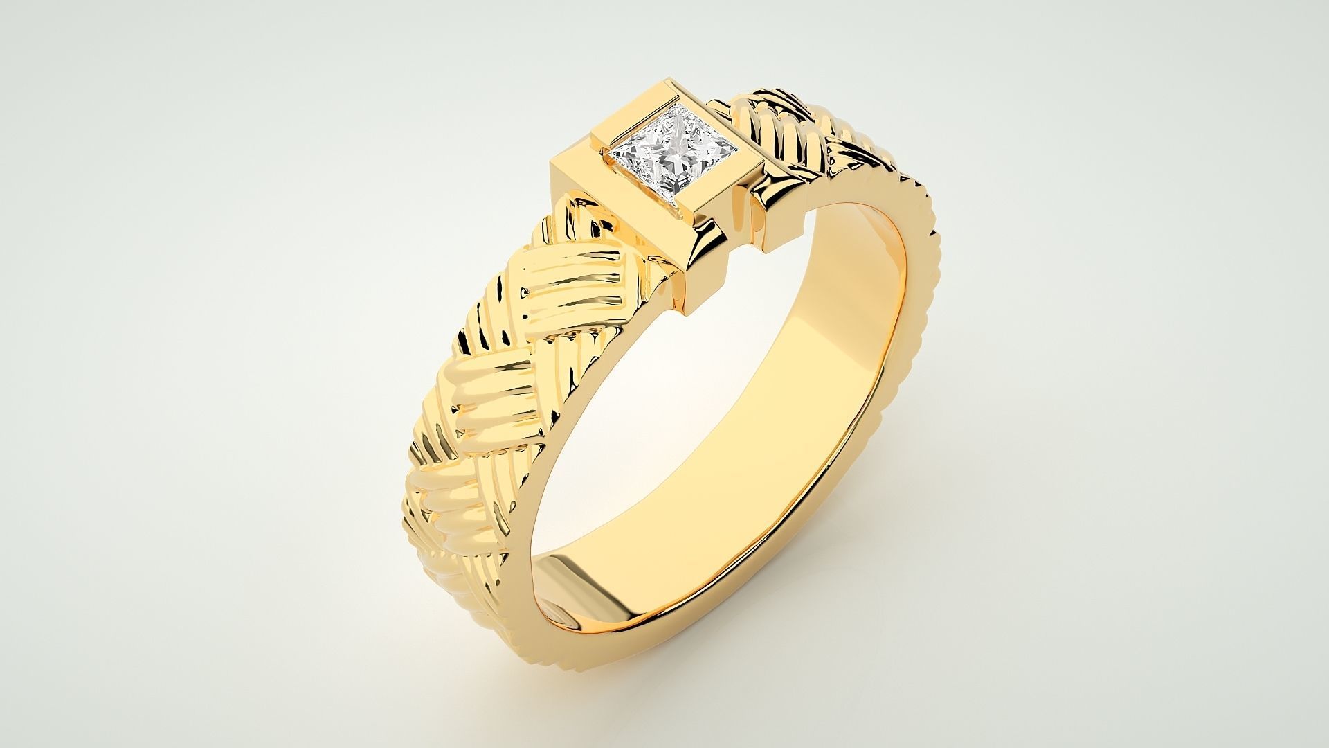 Single diamond Princess Solitaire ring 3dm stl render detail 3D print model_9