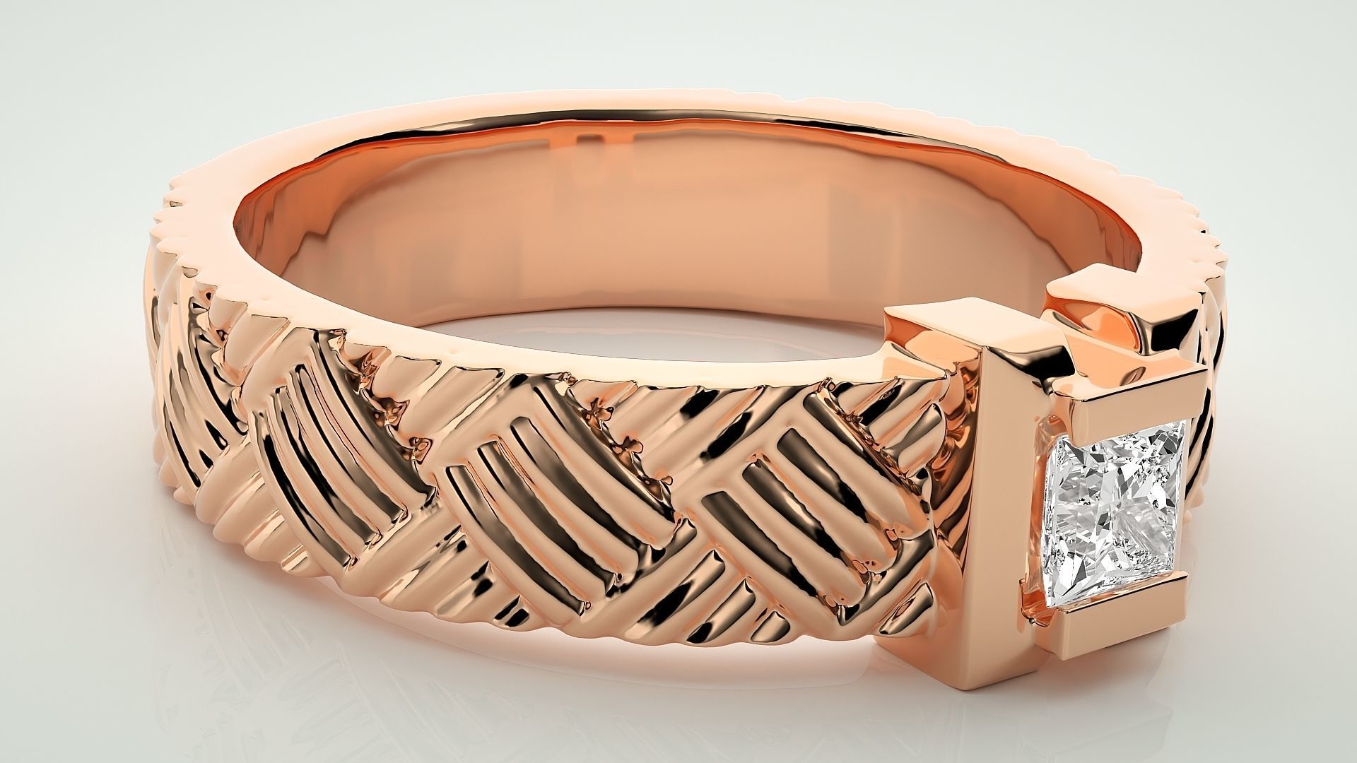 Single diamond Princess Solitaire ring 3dm stl render detail 3D print model_1