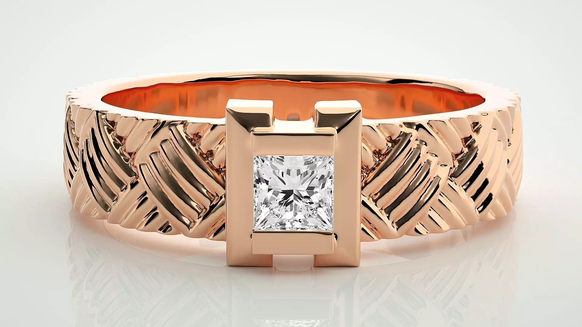 Single diamond Princess Solitaire ring 3dm stl render detail 3D print model_0