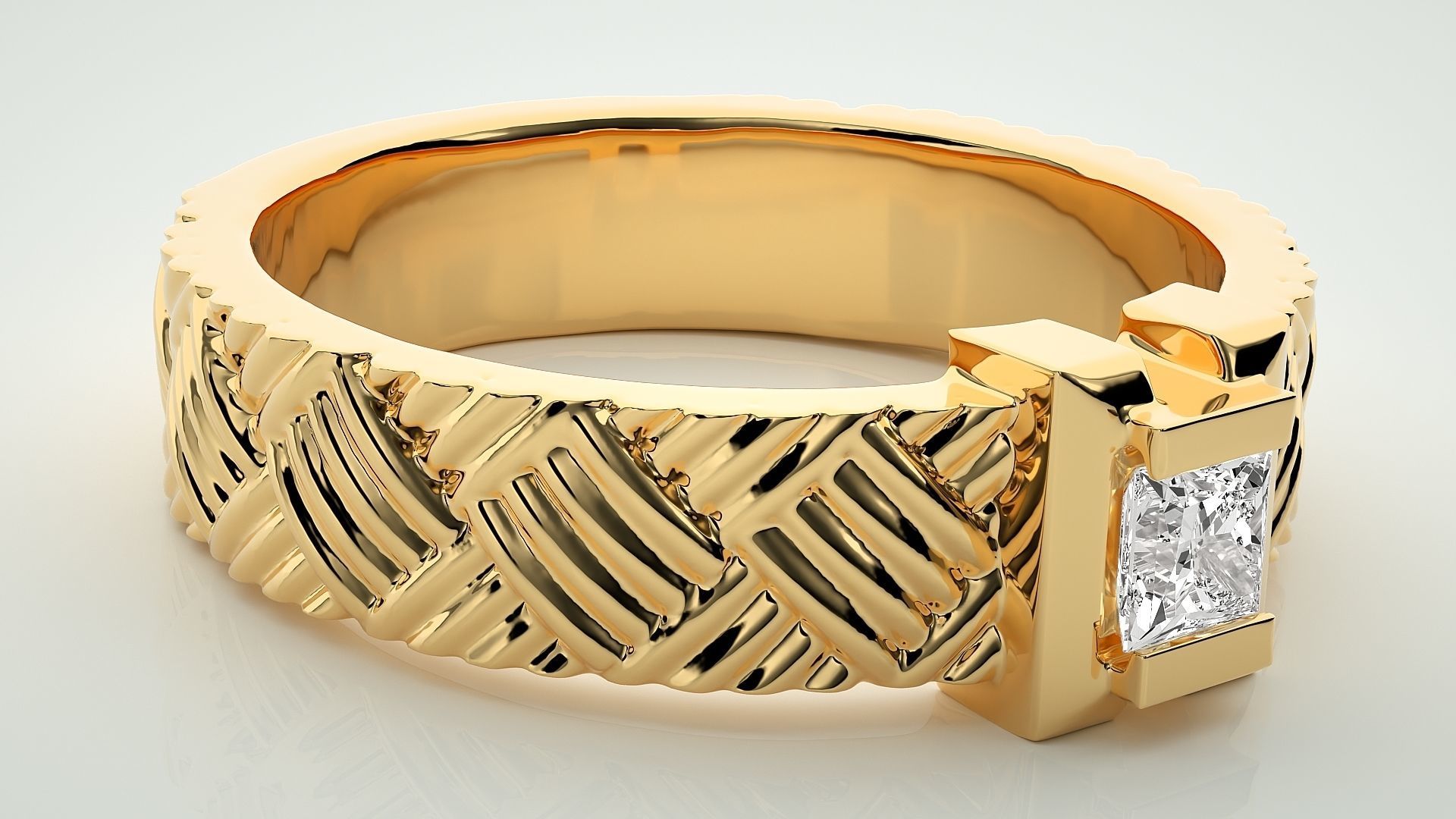 Single diamond Princess Solitaire ring 3dm stl render detail 3D print model_8