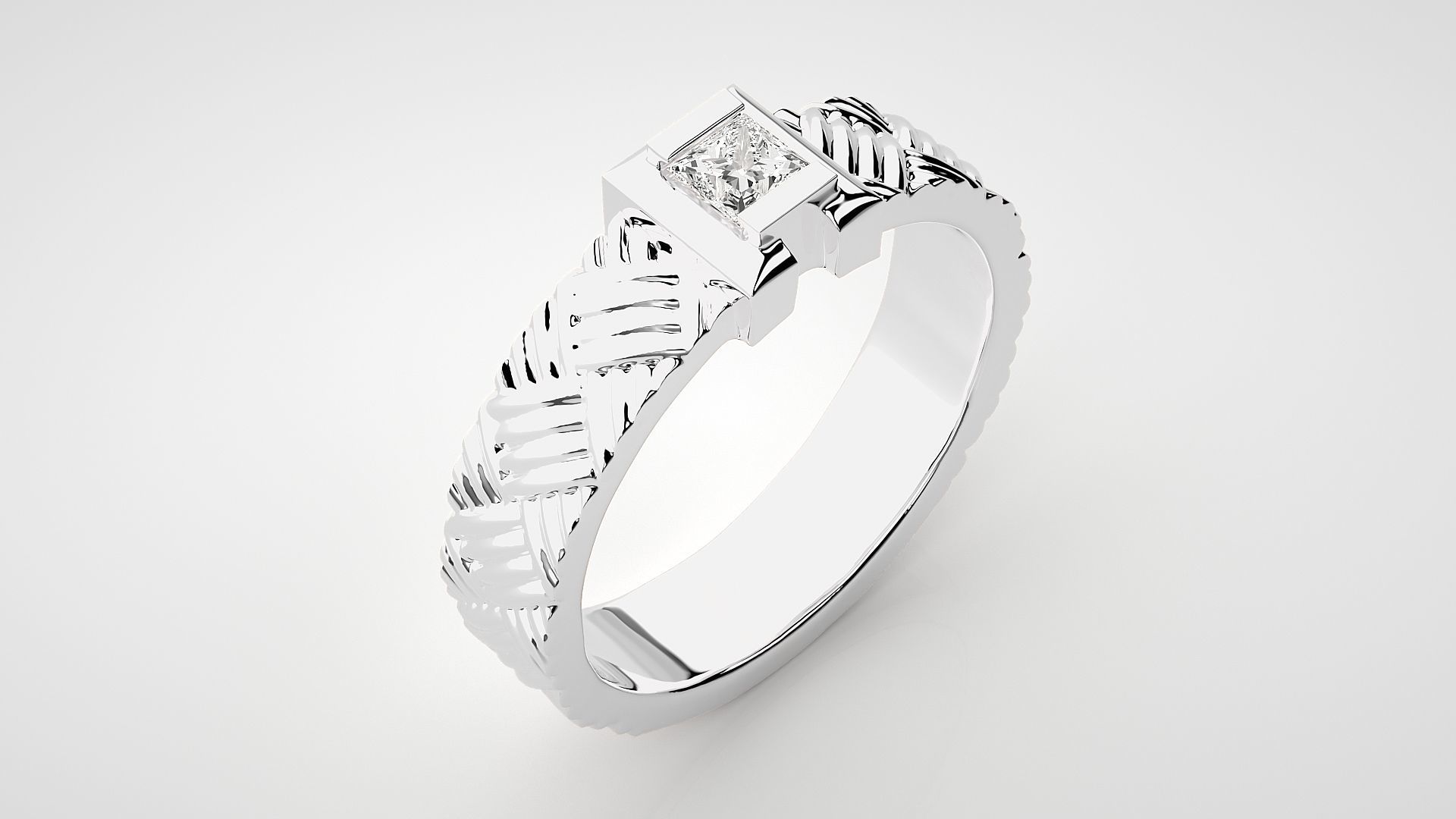Single diamond Princess Solitaire ring 3dm stl render detail 3D print model_6