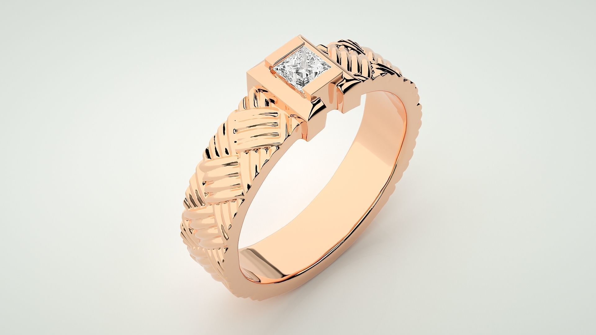 Single diamond Princess Solitaire ring 3dm stl render detail 3D print model_2