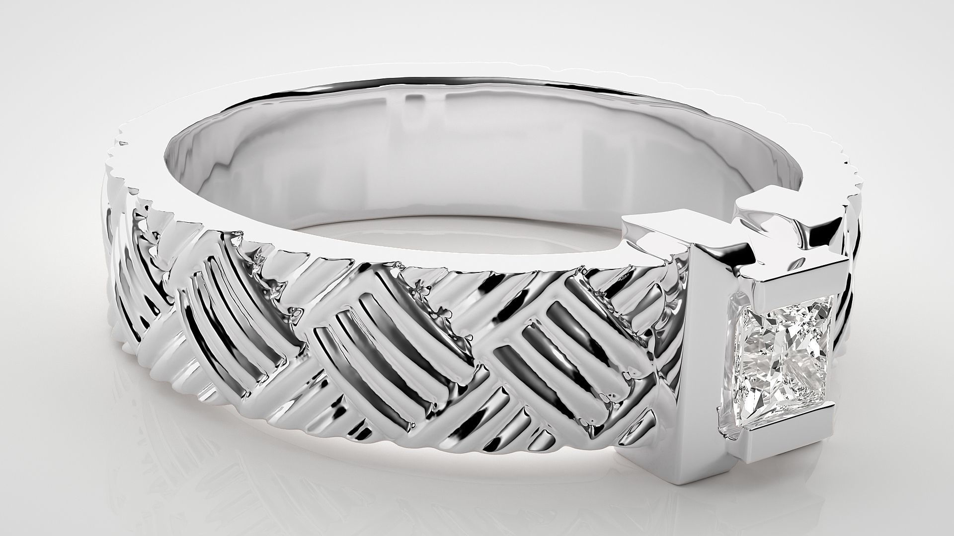 Single diamond Princess Solitaire ring 3dm stl render detail 3D print model_5