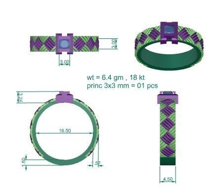 Single diamond Princess Solitaire ring 3dm stl render detail 3D print model_3