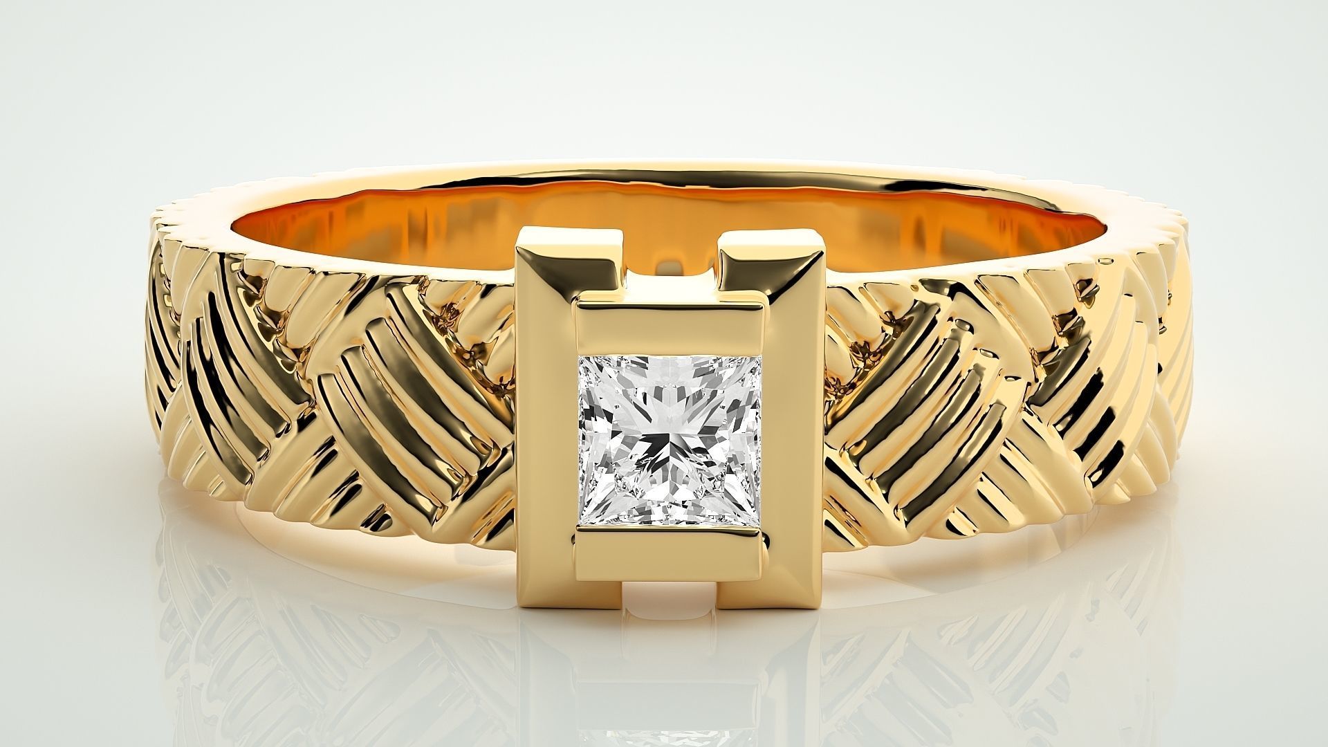 Single diamond Princess Solitaire ring 3dm stl render detail 3D print model_7