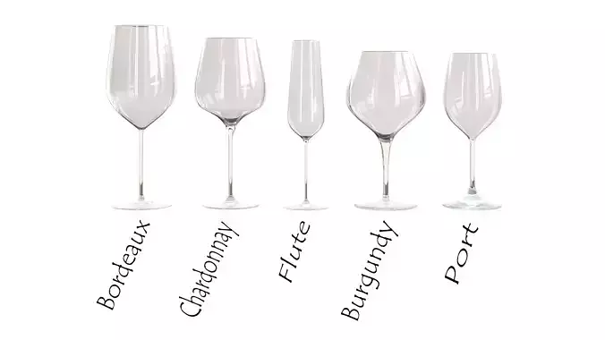 5 Wine Glasses - Pack 3D Model 3D model