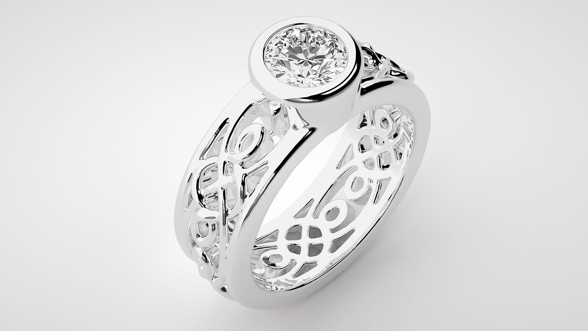 Single diamond Mesh Women solitaire ring 3dm stl render detail 3D print model_5