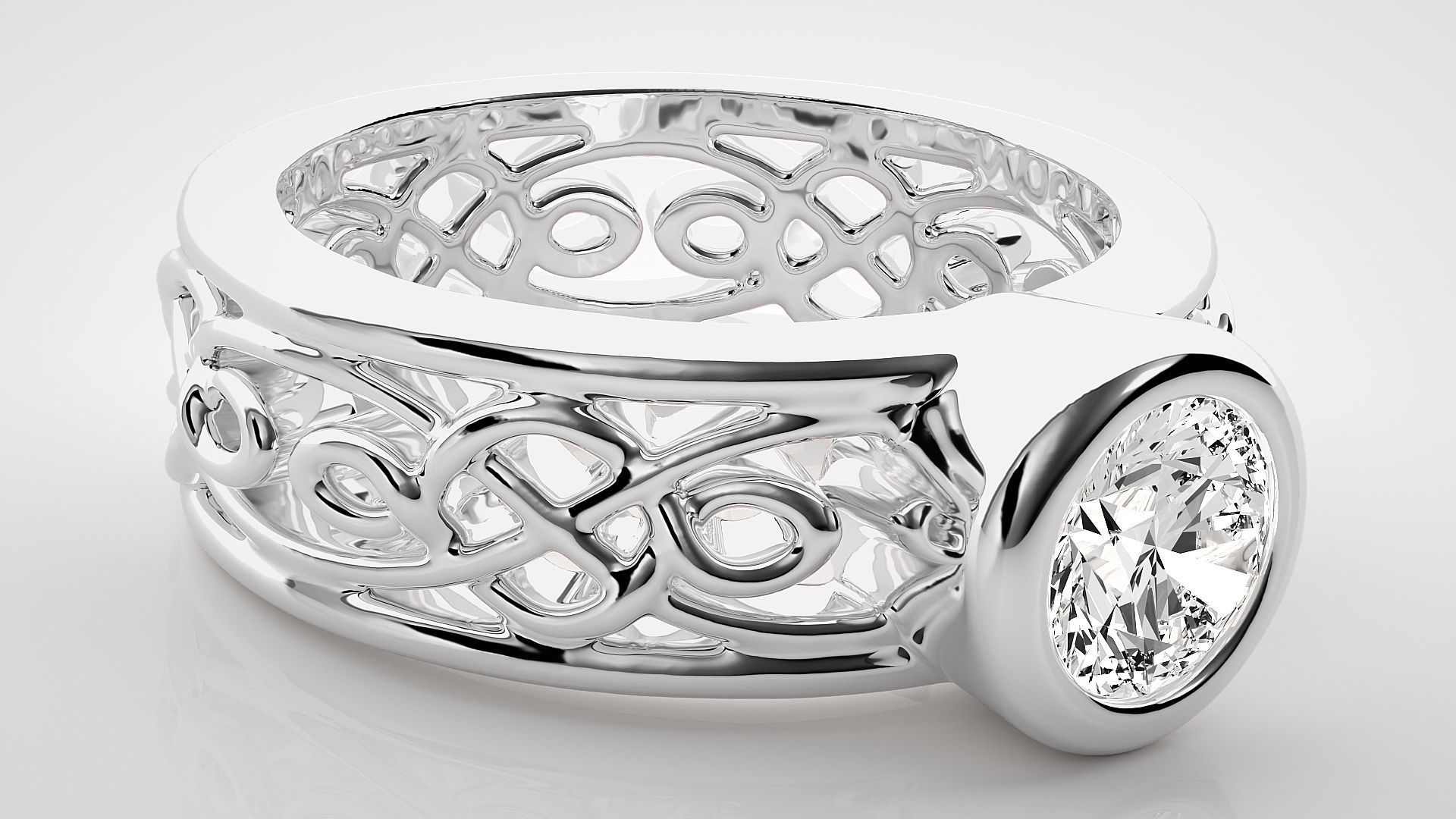 Single diamond Mesh Women solitaire ring 3dm stl render detail 3D print model_4