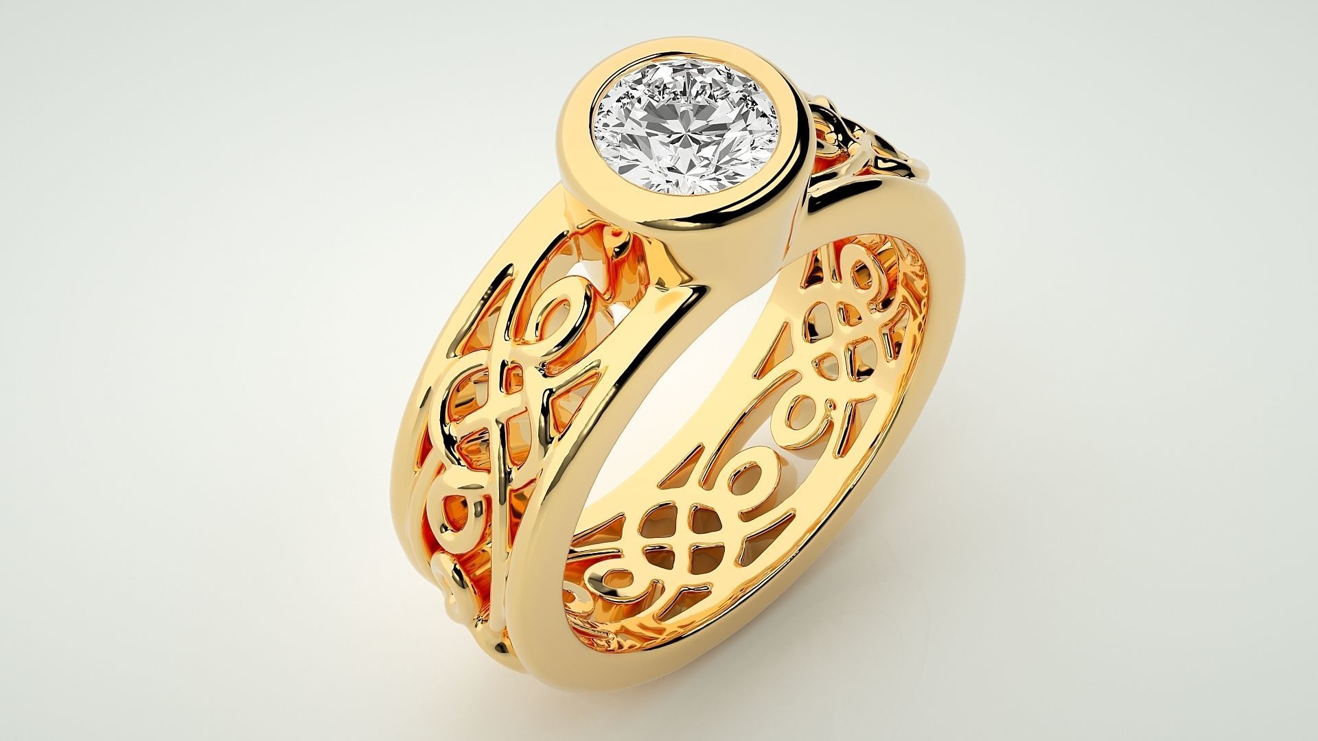 Single diamond Mesh Women solitaire ring 3dm stl render detail 3D print model_8