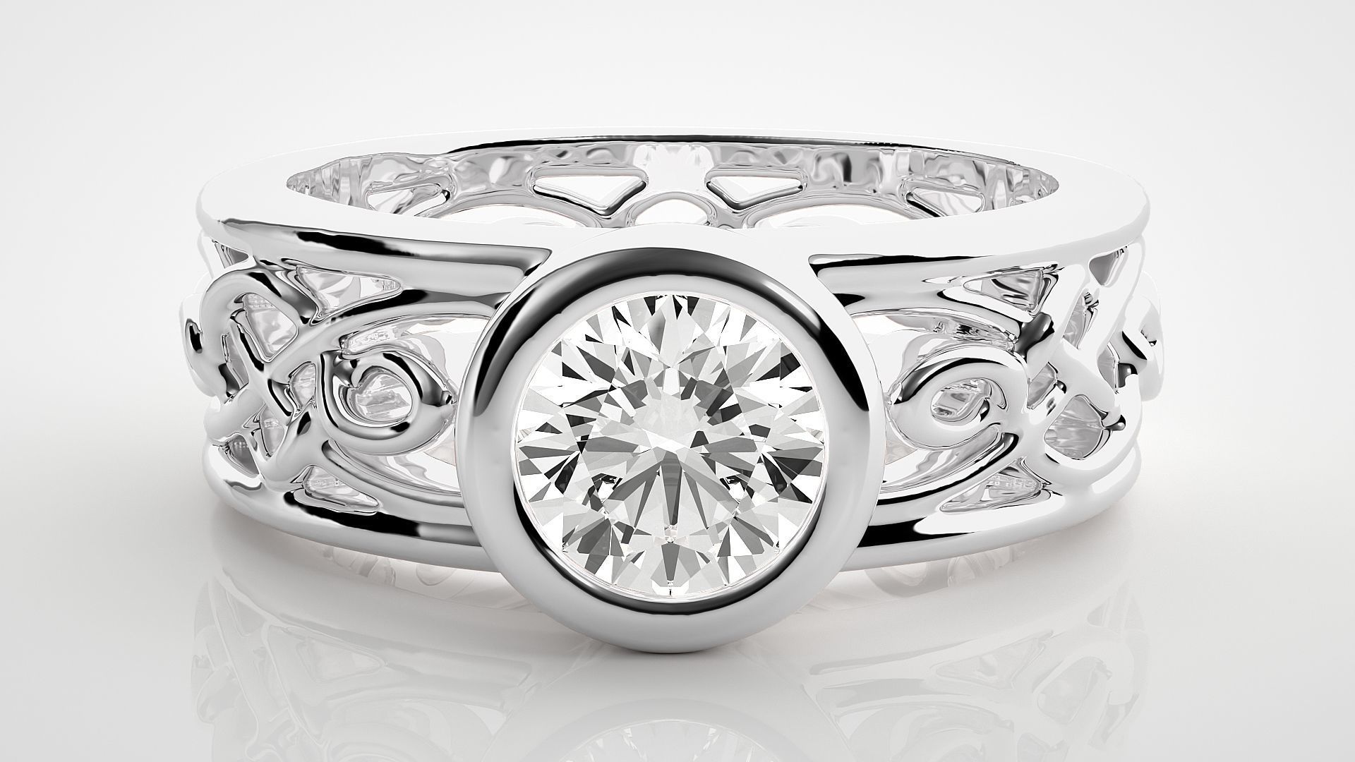 Single diamond Mesh Women solitaire ring 3dm stl render detail 3D print model_3