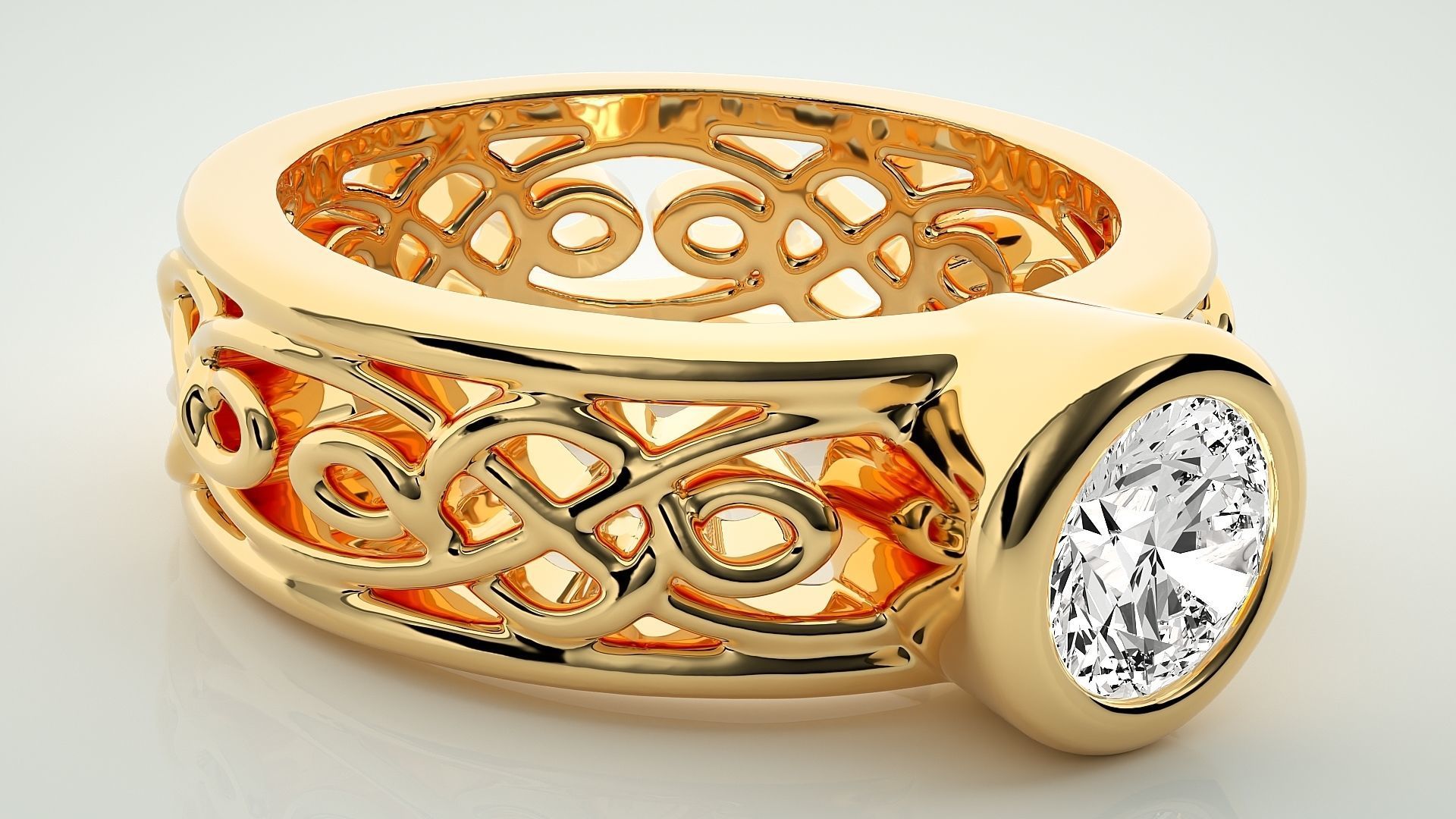 Single diamond Mesh Women solitaire ring 3dm stl render detail 3D print model_7