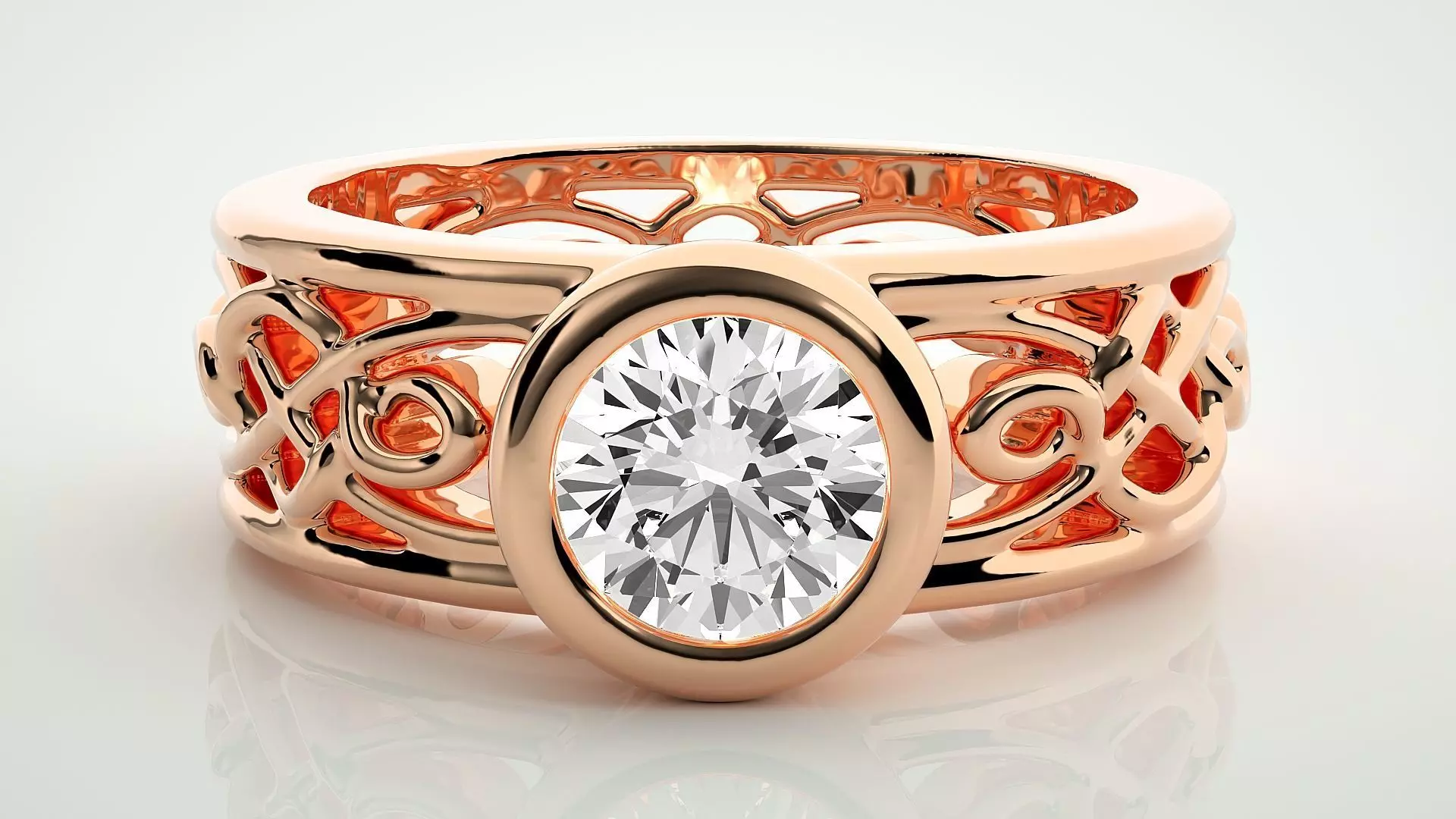 Single diamond Mesh Women solitaire ring 3dm stl render detail 3D print model_0