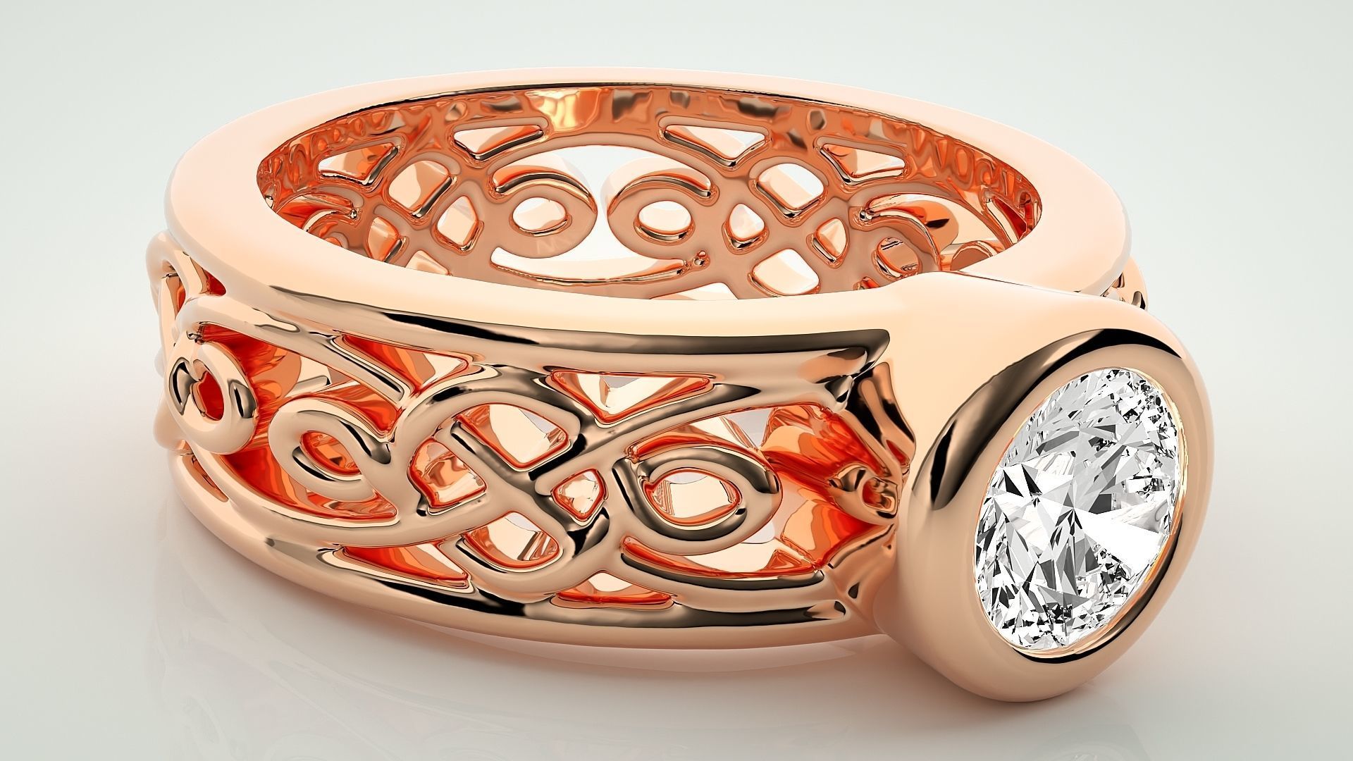 Single diamond Mesh Women solitaire ring 3dm stl render detail 3D print model_1