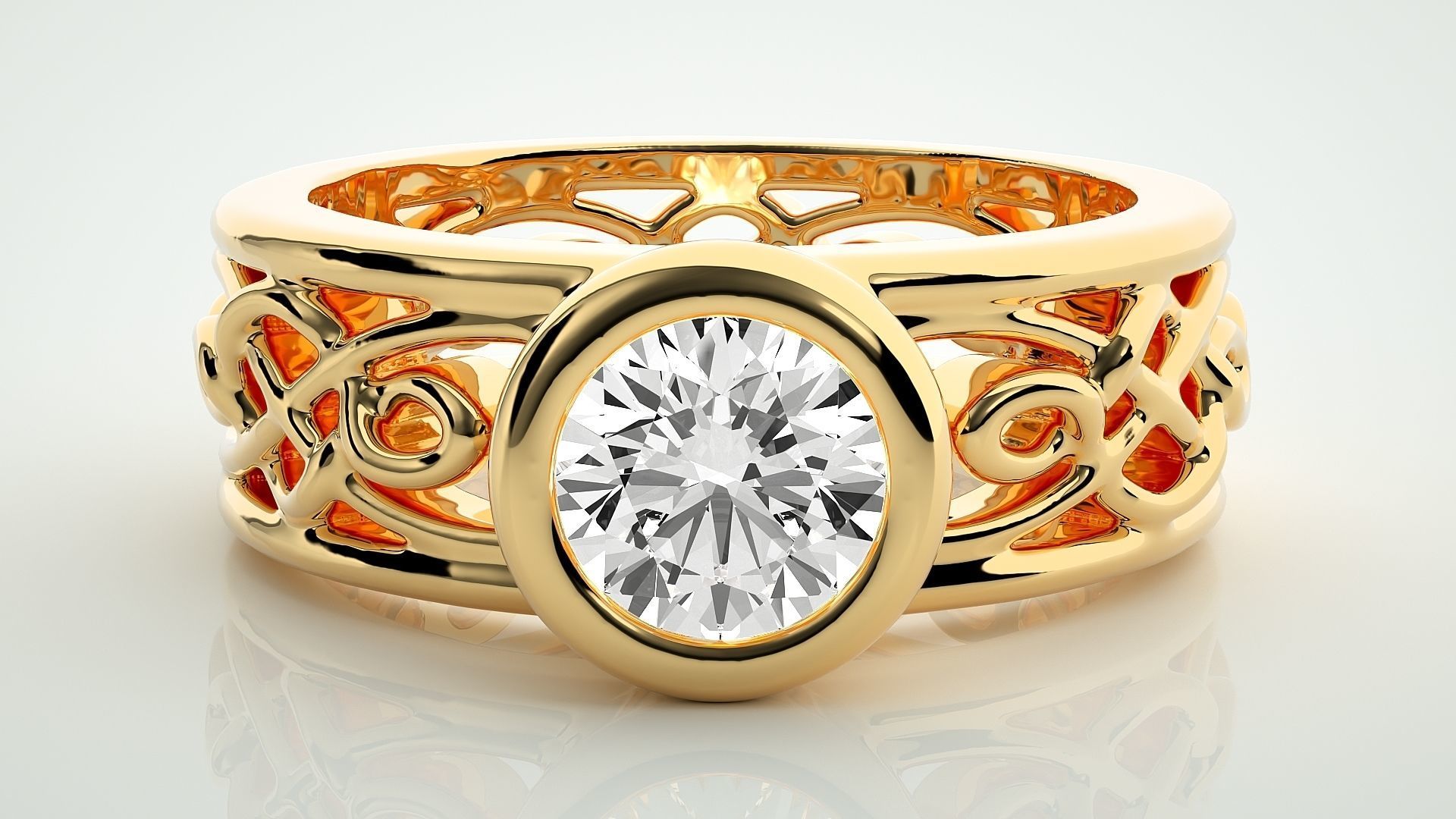 Single diamond Mesh Women solitaire ring 3dm stl render detail 3D print model_6