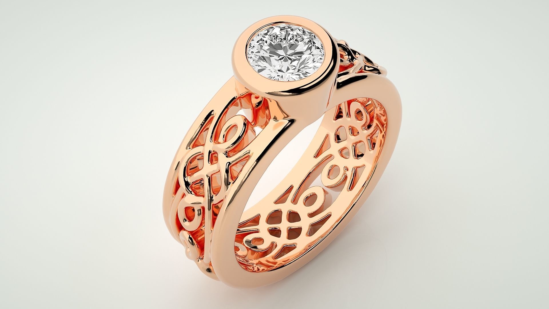 Single diamond Mesh Women solitaire ring 3dm stl render detail 3D print model_2