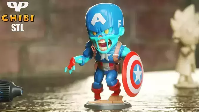 Marvel United Zombie Captain America Chibi for 3D Printing STL