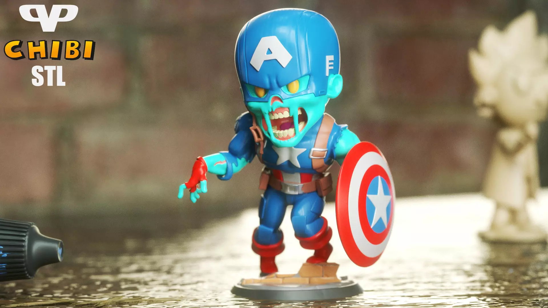 Marvel United Zombie Captain America Chibi for 3D Printing STL 3D print model