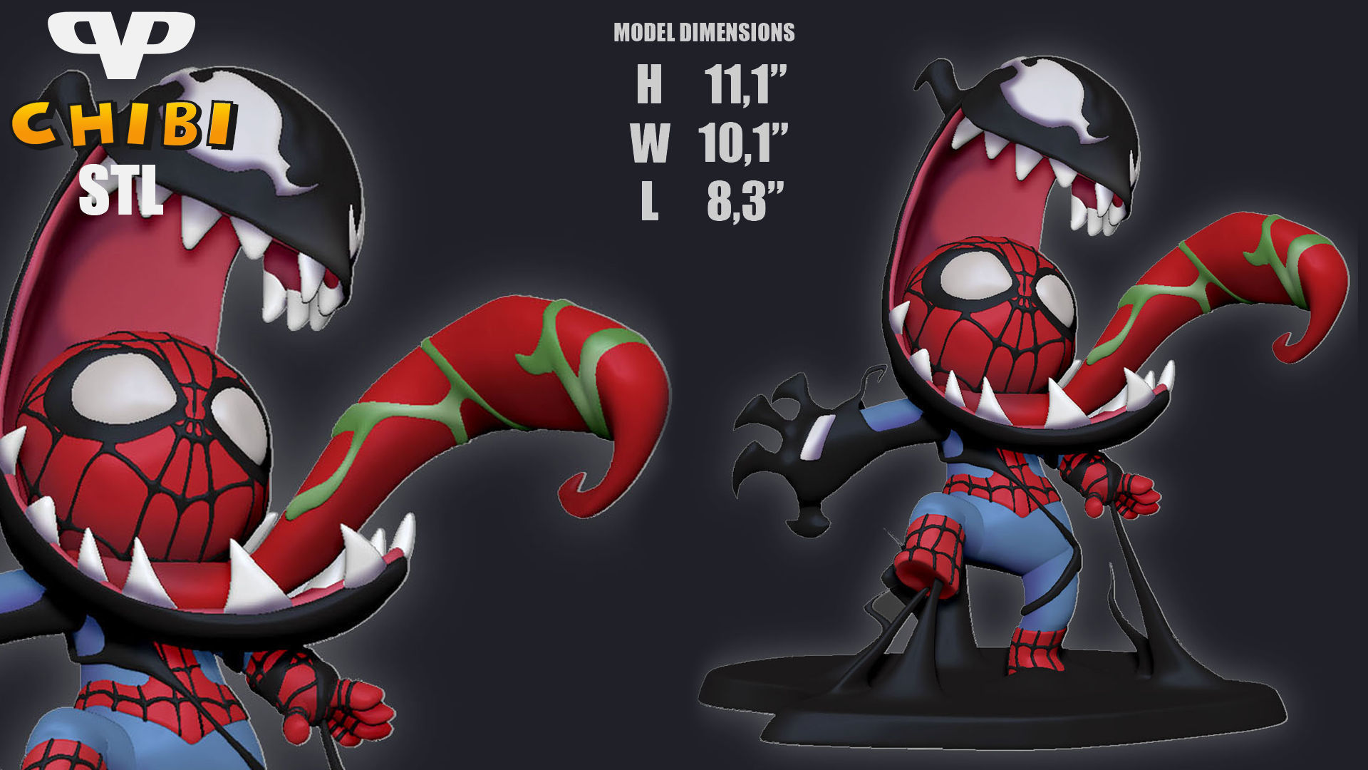 Venom Take Over Spider-Man Chibi for 3D Printing STL 3D print model_1