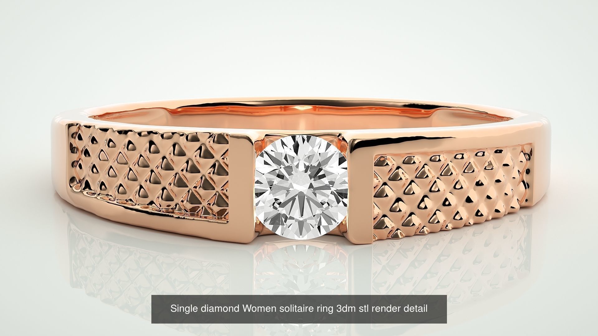90 Single diamond Women solitaire ring stl render detail  3D Model Collection_16