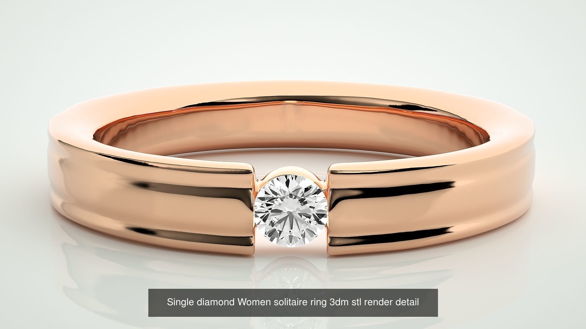 90 Single diamond Women solitaire ring stl render detail  3D Model Collection_83