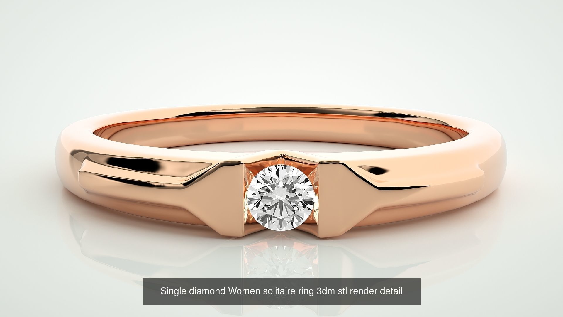 90 Single diamond Women solitaire ring stl render detail  3D Model Collection_24