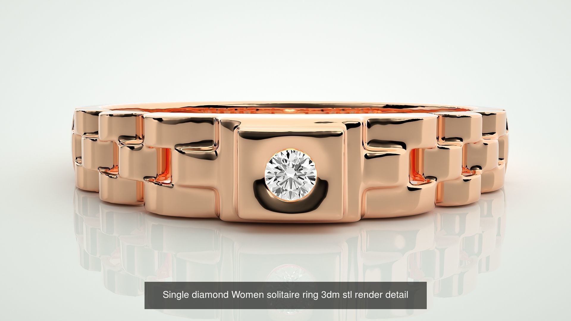 90 Single diamond Women solitaire ring stl render detail  3D Model Collection_12