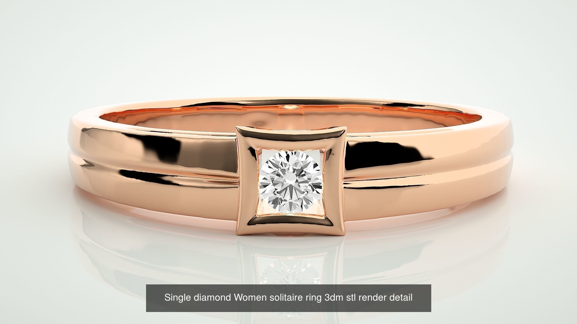 90 Single diamond Women solitaire ring stl render detail  3D Model Collection_26