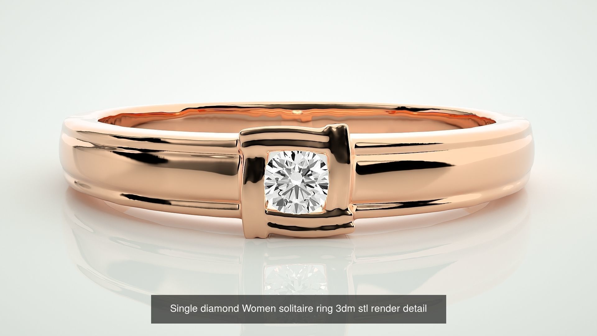 90 Single diamond Women solitaire ring stl render detail  3D Model Collection_22