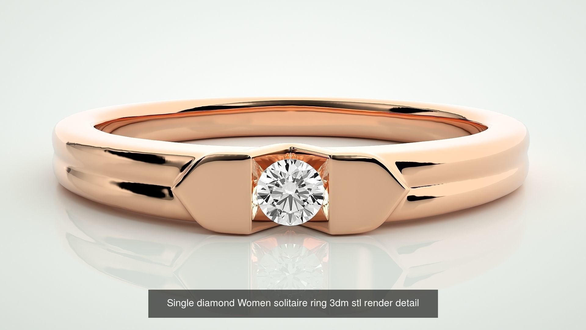 90 Single diamond Women solitaire ring stl render detail  3D Model Collection_23