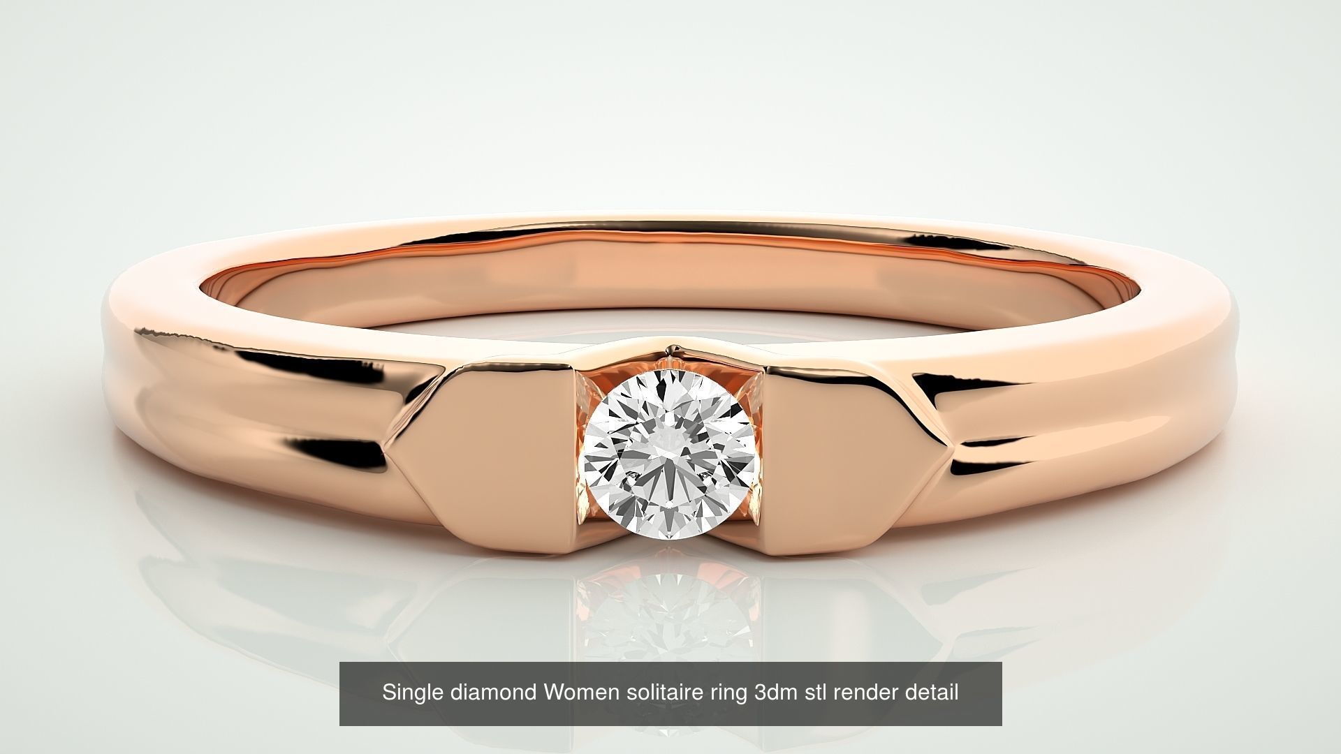 90 Single diamond Women solitaire ring stl render detail  3D Model Collection_33
