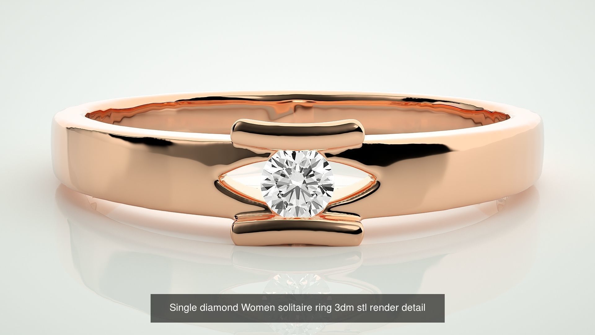 90 Single diamond Women solitaire ring stl render detail  3D Model Collection_34