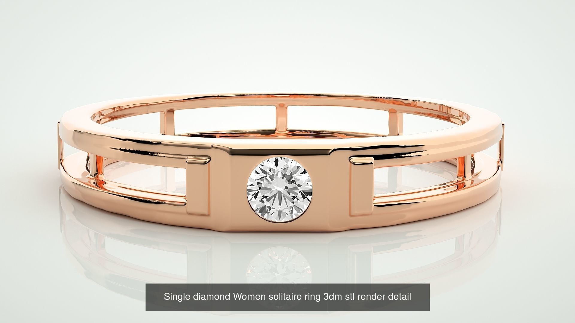 90 Single diamond Women solitaire ring stl render detail  3D Model Collection_17