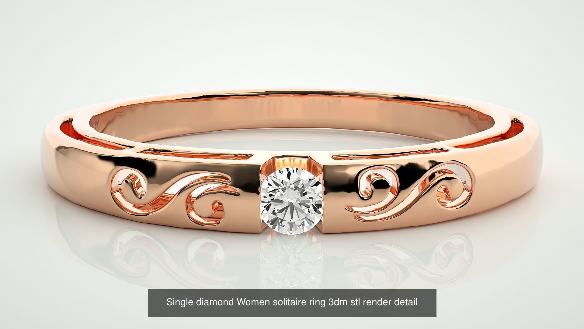 90 Single diamond Women solitaire ring stl render detail  3D Model Collection_35