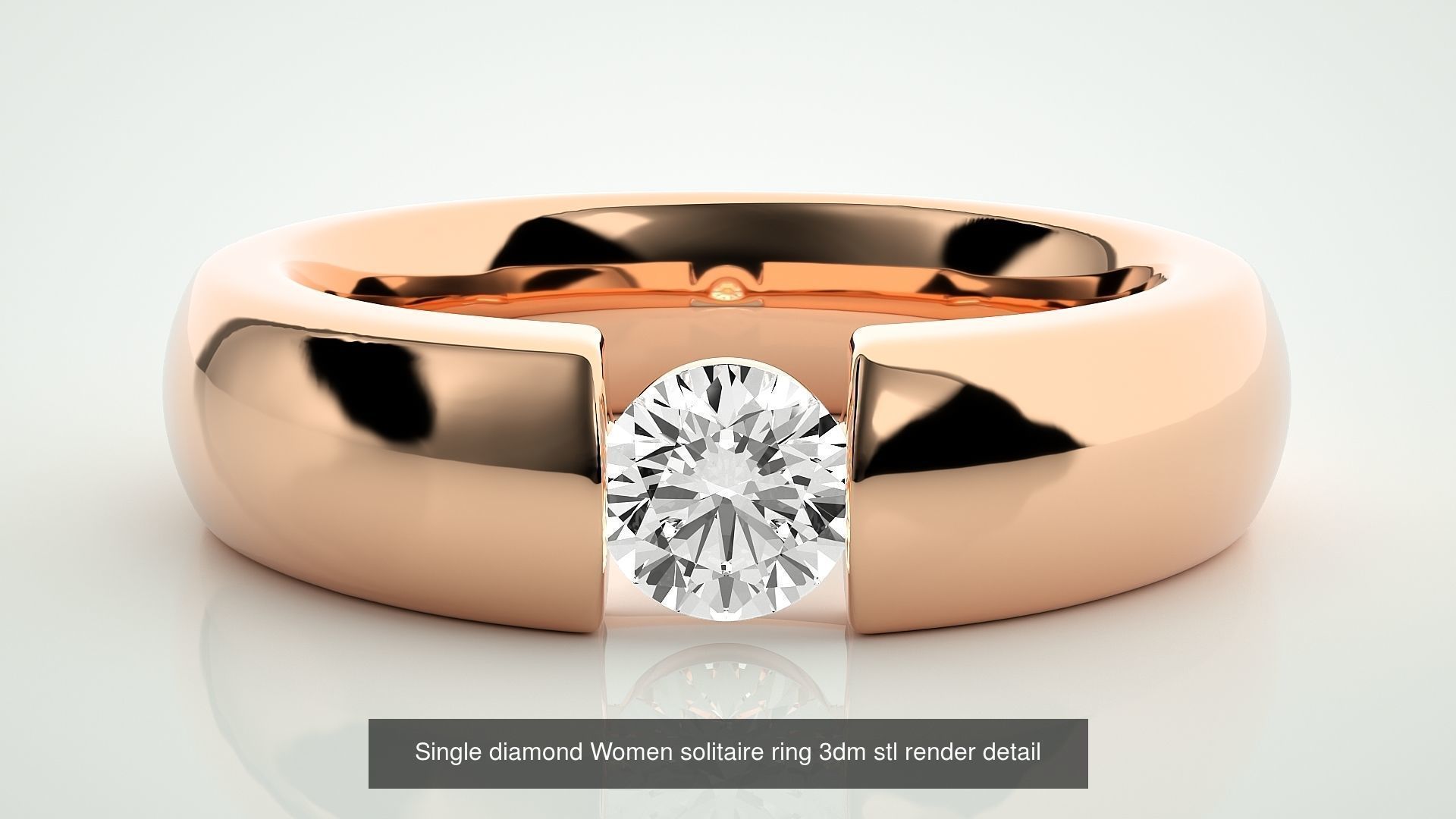 90 Single diamond Women solitaire ring stl render detail  3D Model Collection_18