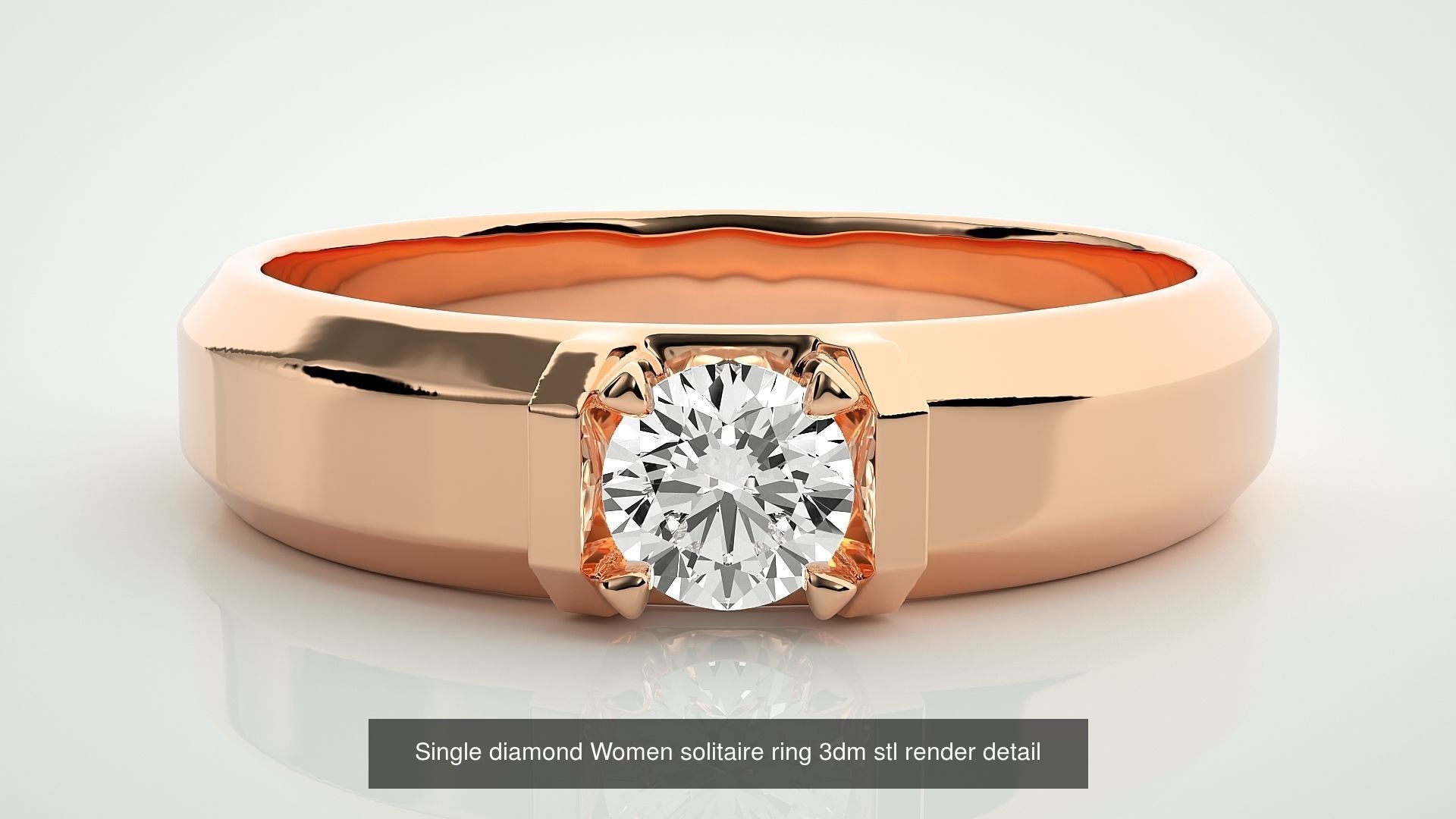 90 Single diamond Women solitaire ring stl render detail  3D Model Collection_10