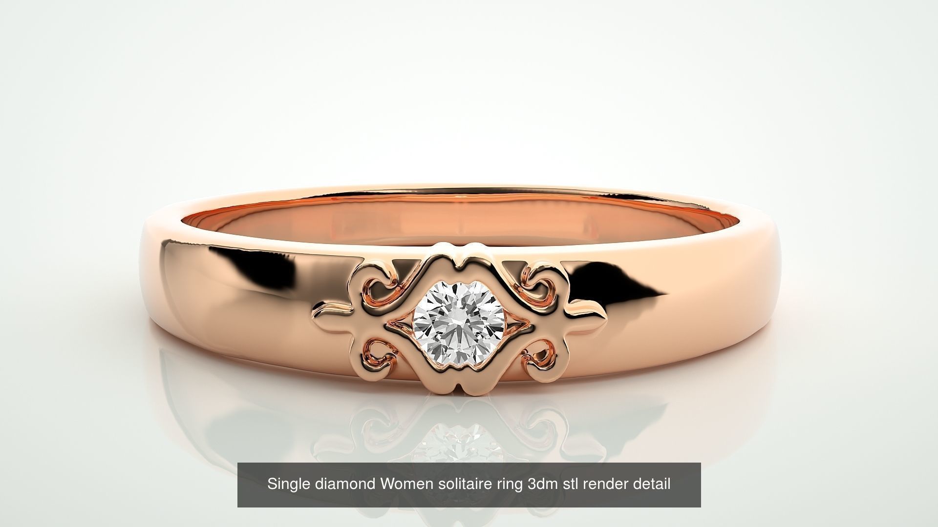 90 Single diamond Women solitaire ring stl render detail  3D Model Collection_37