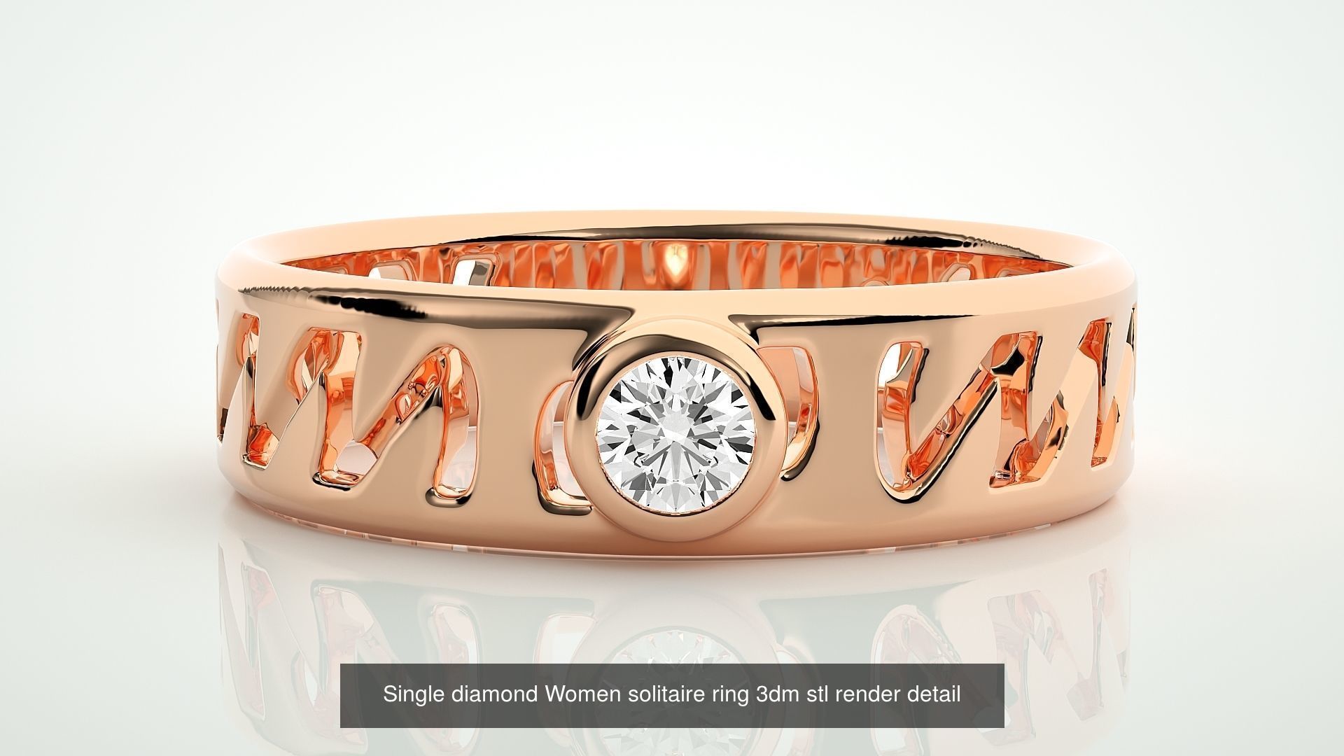 90 Single diamond Women solitaire ring stl render detail  3D Model Collection_9