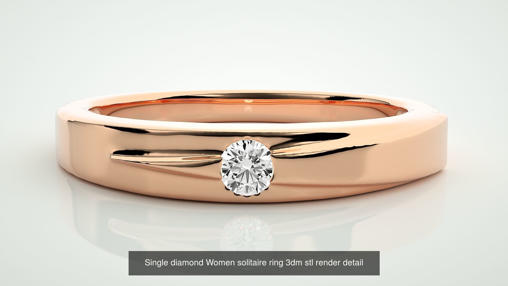 90 Single diamond Women solitaire ring stl render detail  3D Model Collection_28
