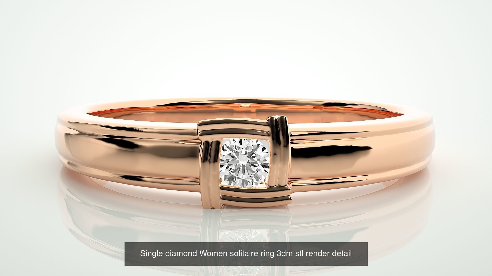 90 Single diamond Women solitaire ring stl render detail  3D Model Collection_32