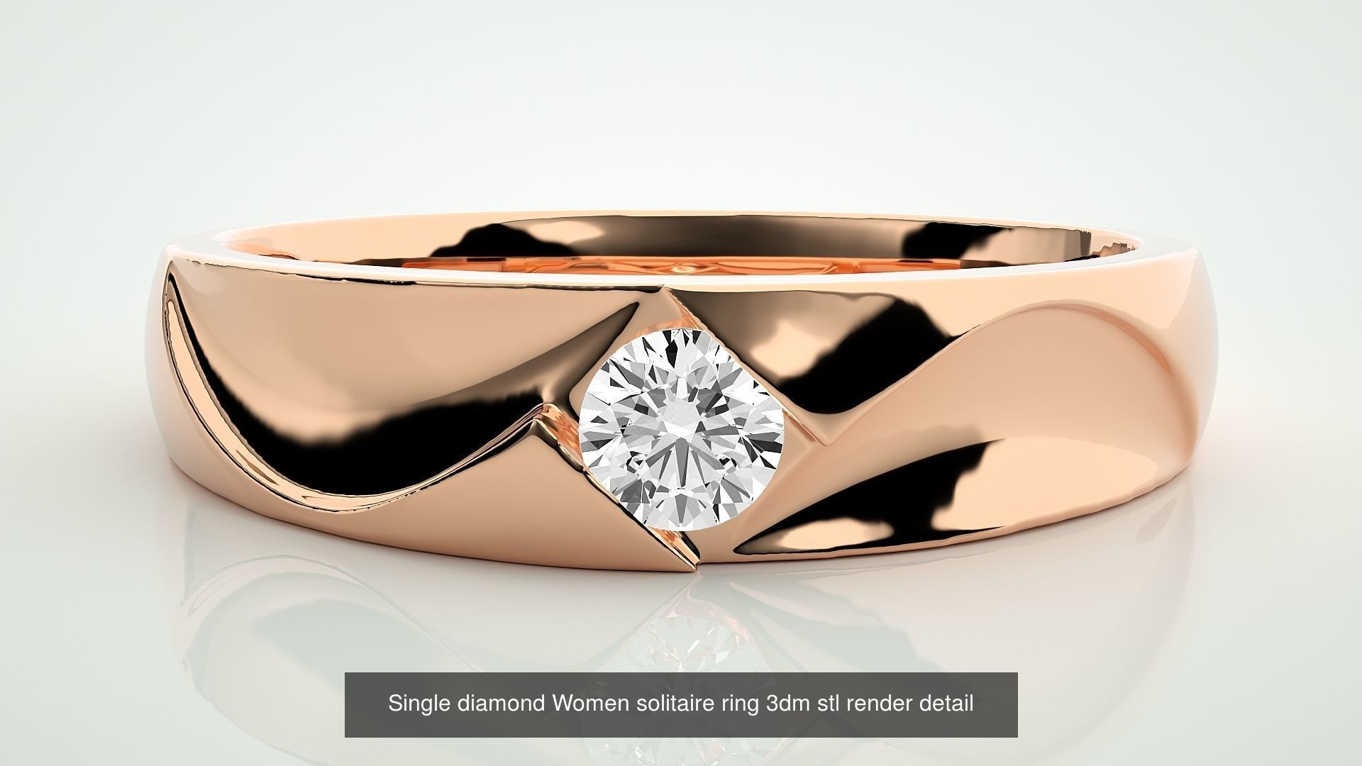 90 Single diamond Women solitaire ring stl render detail  3D Model Collection_15