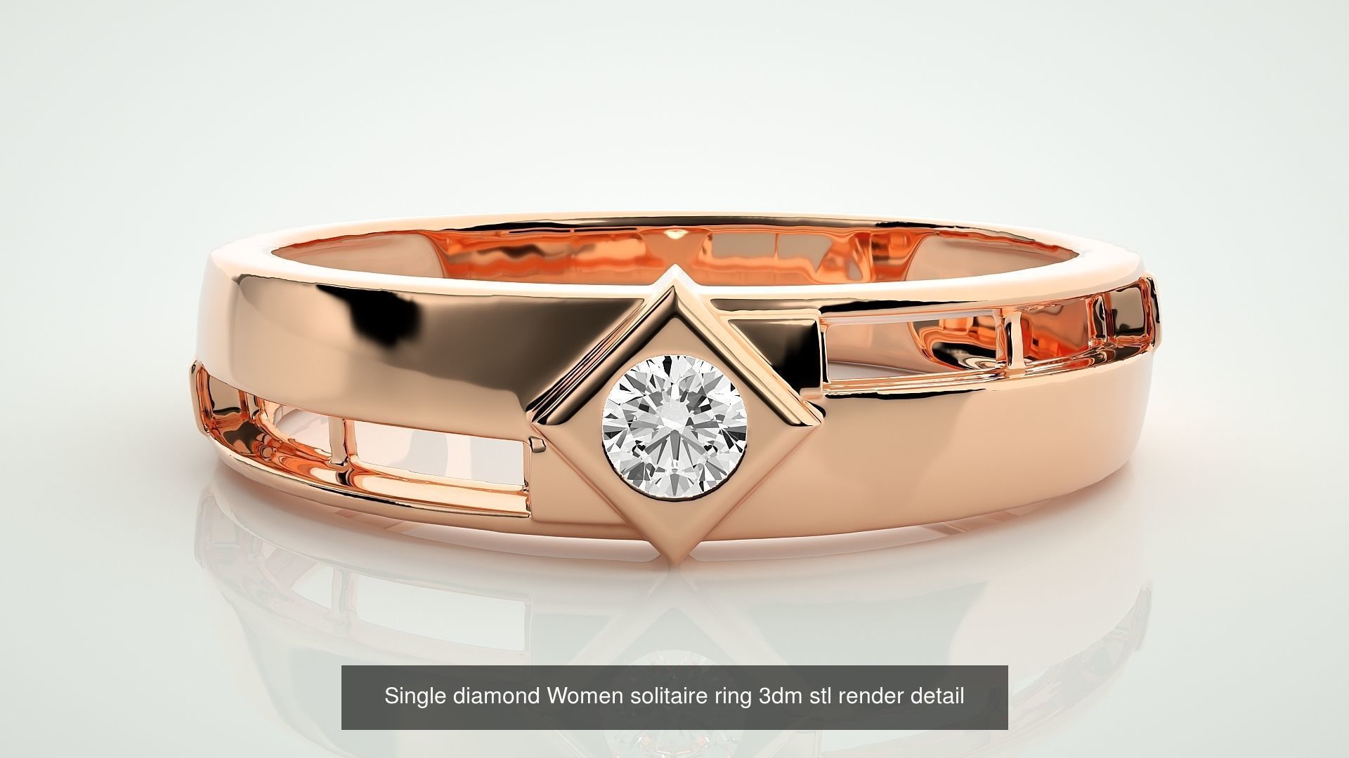 90 Single diamond Women solitaire ring stl render detail  3D Model Collection_7