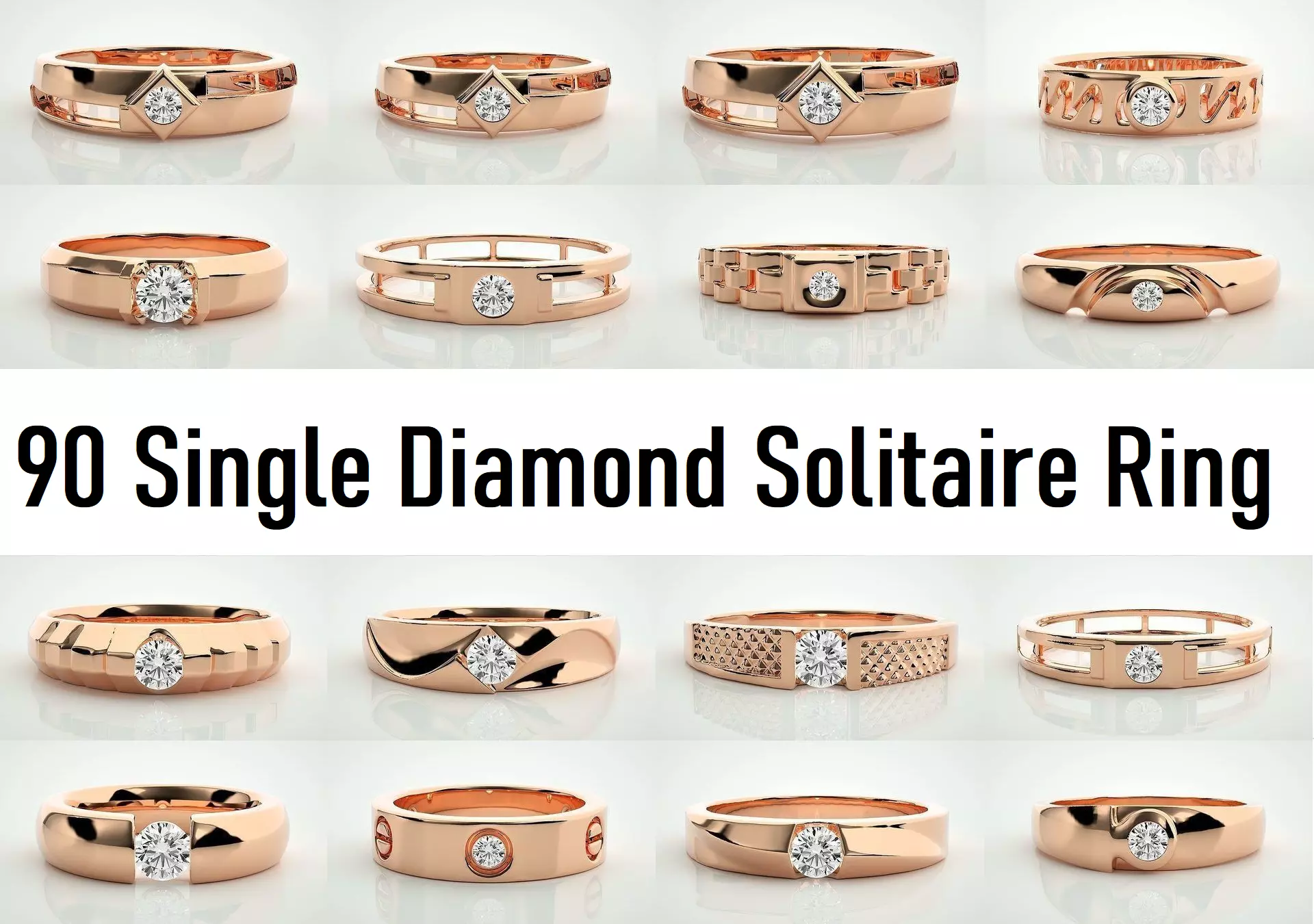 90 Single diamond Women solitaire ring stl render detail  3D Model Collection_0