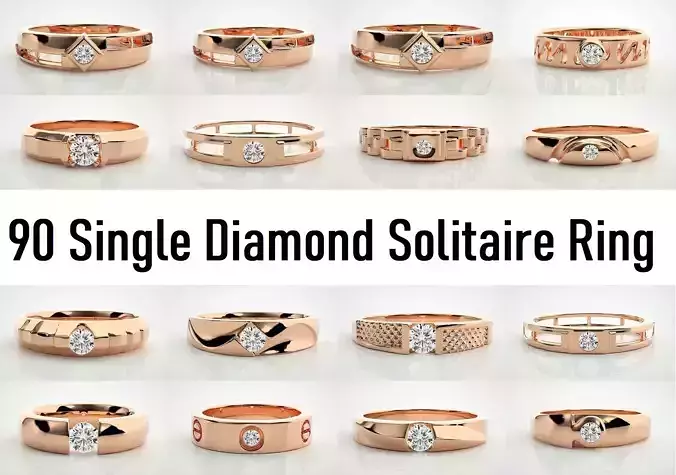 90 Single diamond Women solitaire ring stl render detail  3D Model Collection